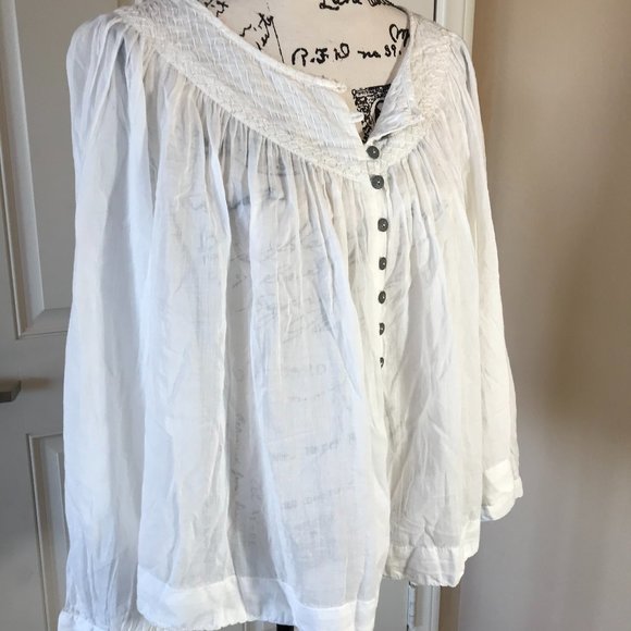NWOT Free People Cool Meadow Cotton Peasant Blouse - Picture 3 of 5